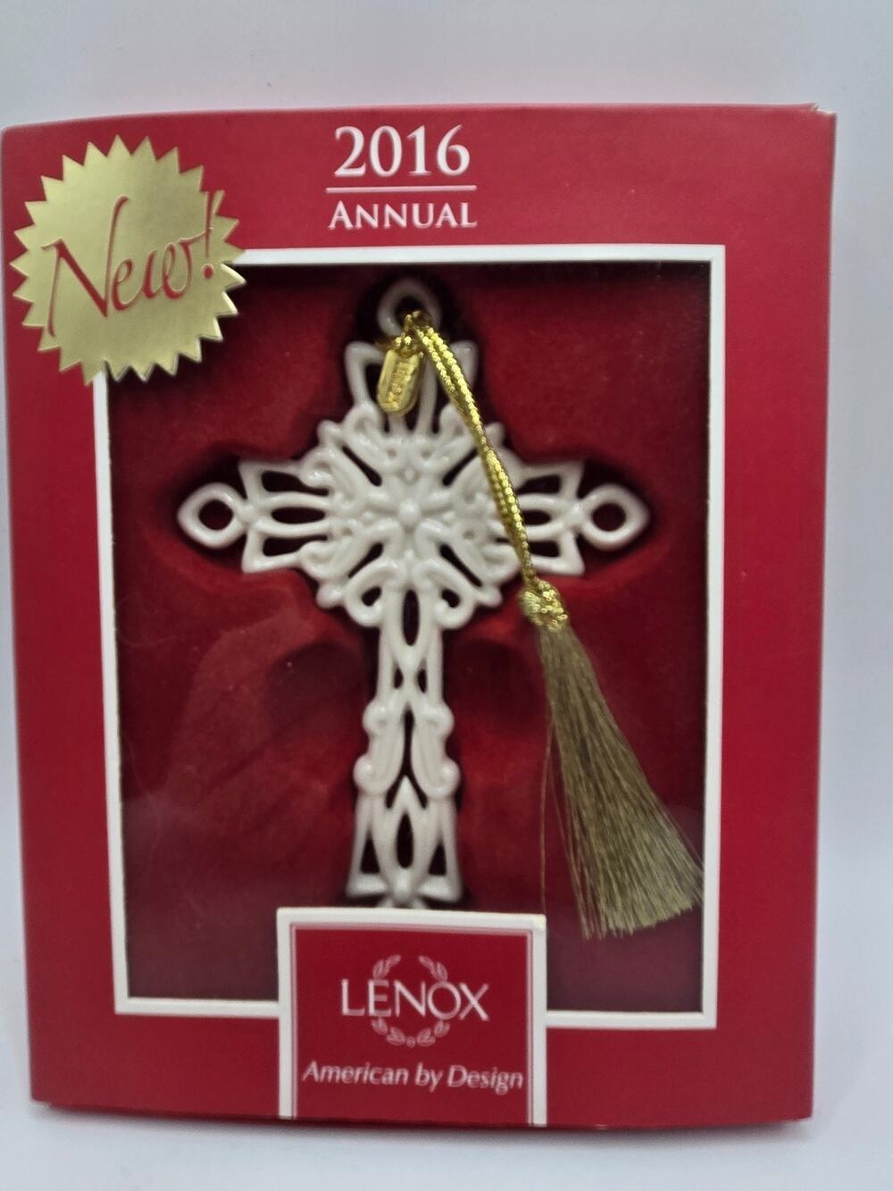 Lenox Porcelain Cross Annual Christmas Ornament 2016 in Original Box